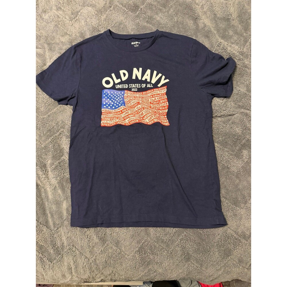 Old Navy Navy Short Sleeve Graphic Tee with Red, White and Blue Flag